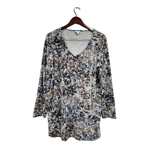 Pure Jill J. Jill Women’s Size M Zinc Calm Vines Floral Velour Velvet Tunic Top - Picture 2 of 15